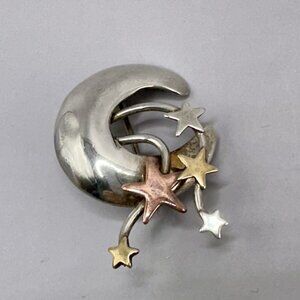 Moon & Stars Brooch Courtney Patterson Sterling Silver Brass Copper Celestial C